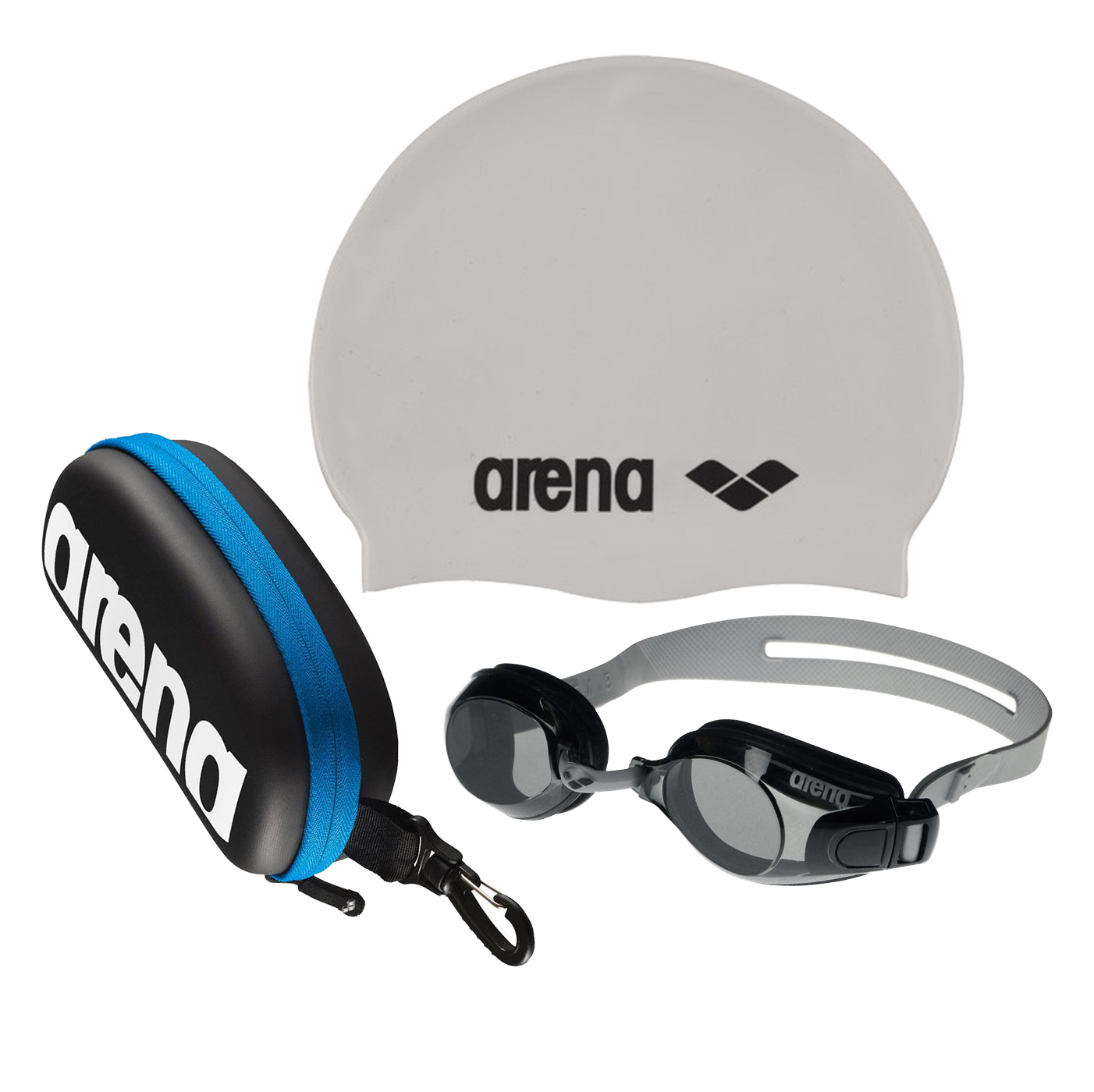 фото Очки для плавания arena zoom x-fit с чехлом goggle case и шапочкой classic silicone