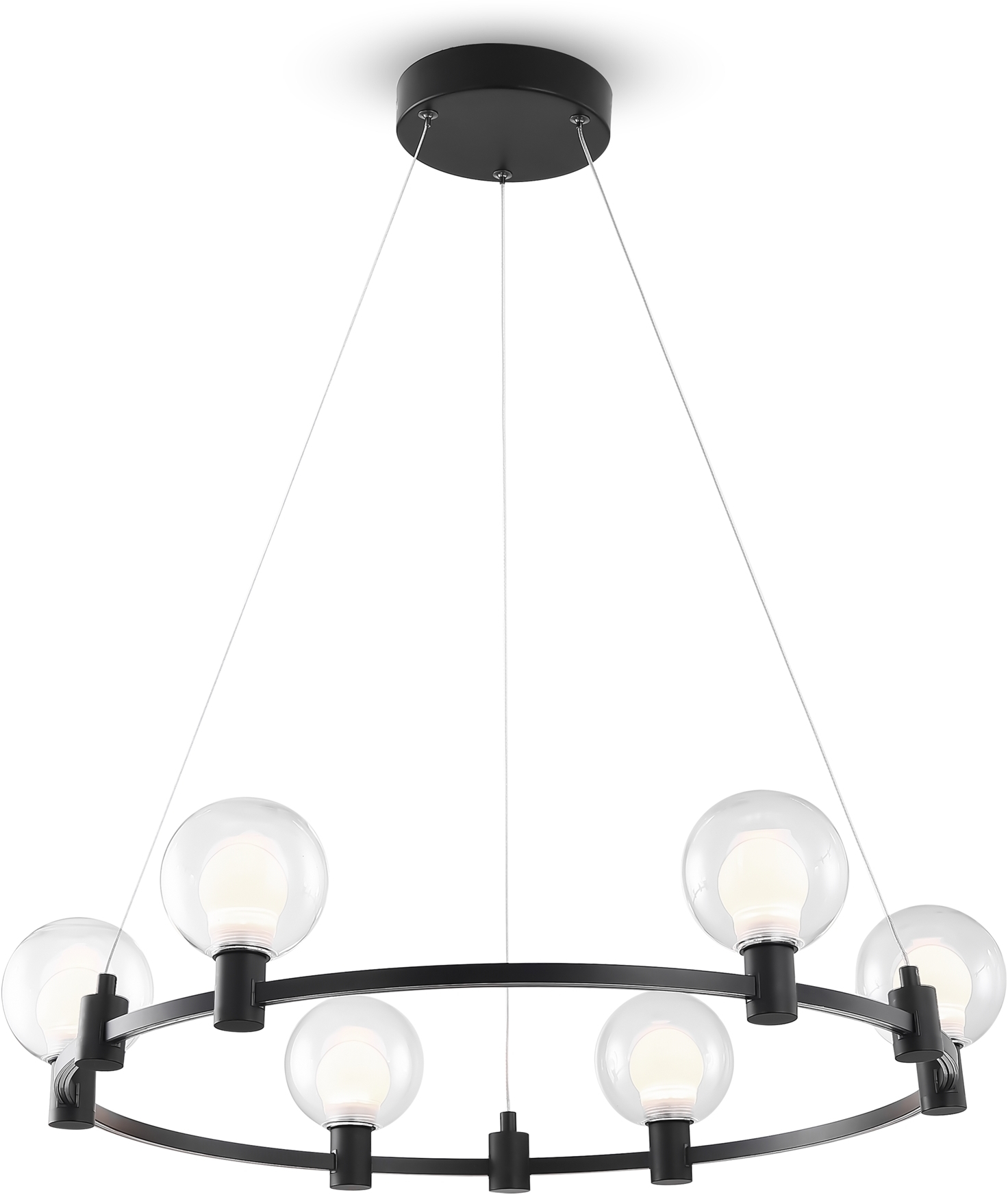 фото Подвесная люстра светодиодная с кольцом 6 плафонов черная freya urban fr4005pl-06b1