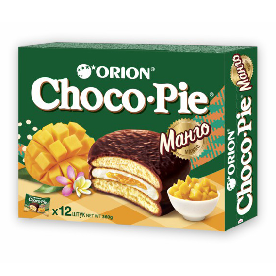 Печенье Orion Choco Pie бисквитное с маршмеллоу и джемом манго в шоколадной глазури 360 г