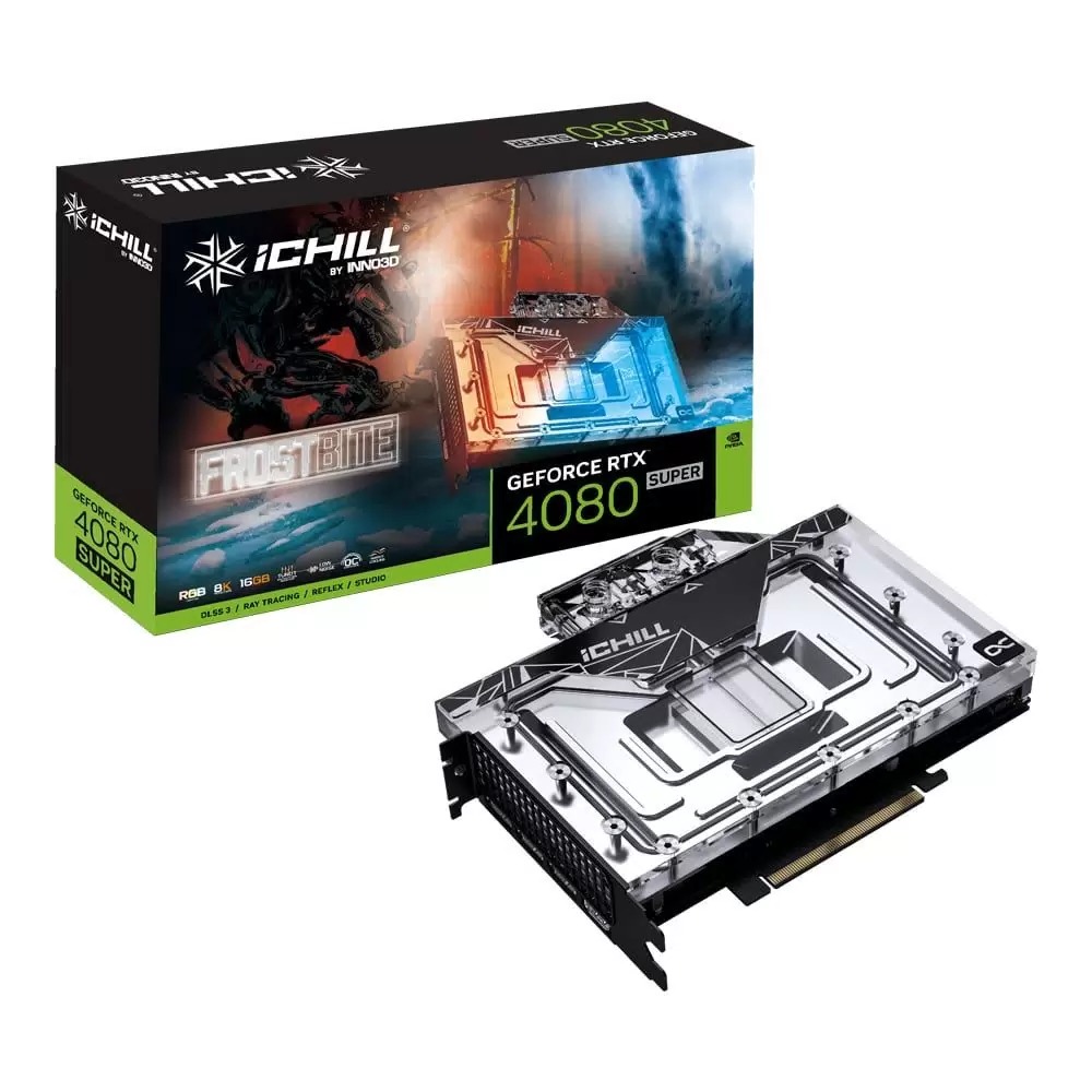 

Видеокарта Inno3D NVIDIA GeForce RTX 4080 Super Ichill Frostbite (C408S-166XX-1870FB), Черный, GeForce RTX 4080 Super Ichill Frostbite
