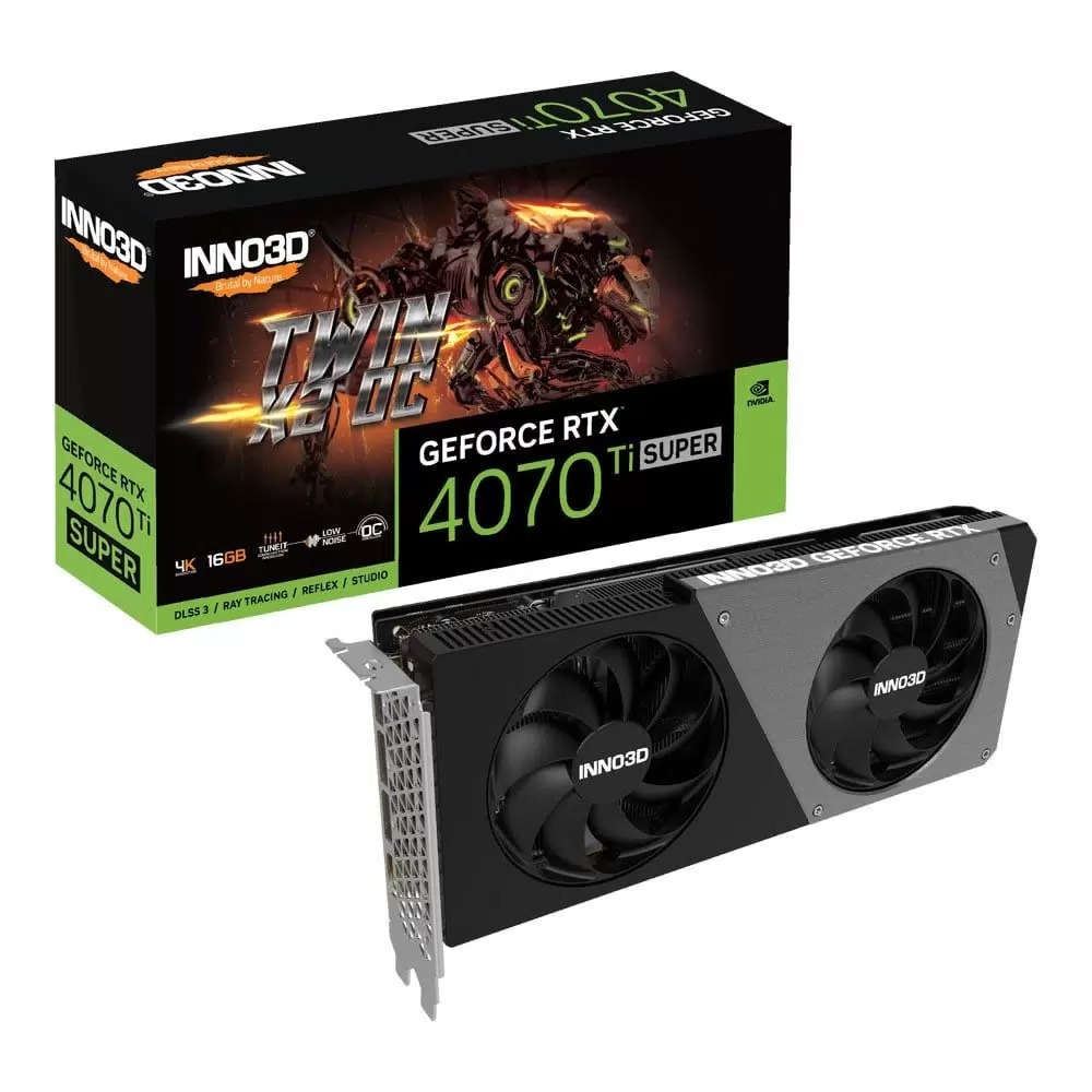 

Видеокарта Inno3D RTX4070 Ti Super Twin OC 16 Gb [N407TS2-166XX-186156N], Черный, RTX4070 Ti Super Twin X2 OC