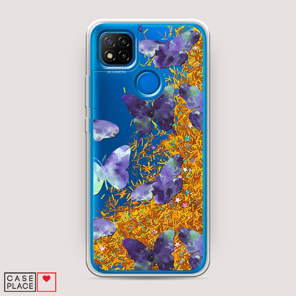 фото Жидкий чехол с блестками "бабочки отпечатки" на xiaomi redmi 9c awog