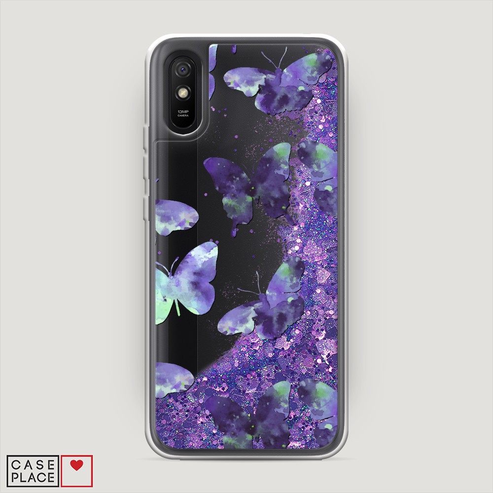 фото Жидкий чехол с блестками "бабочки отпечатки" на xiaomi redmi 9a awog