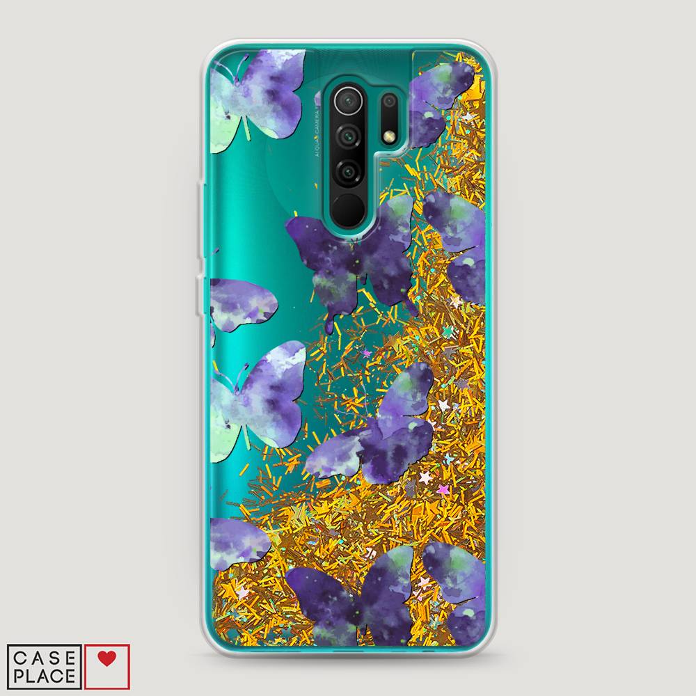 фото Жидкий чехол с блестками "бабочки отпечатки" на xiaomi redmi 9 awog