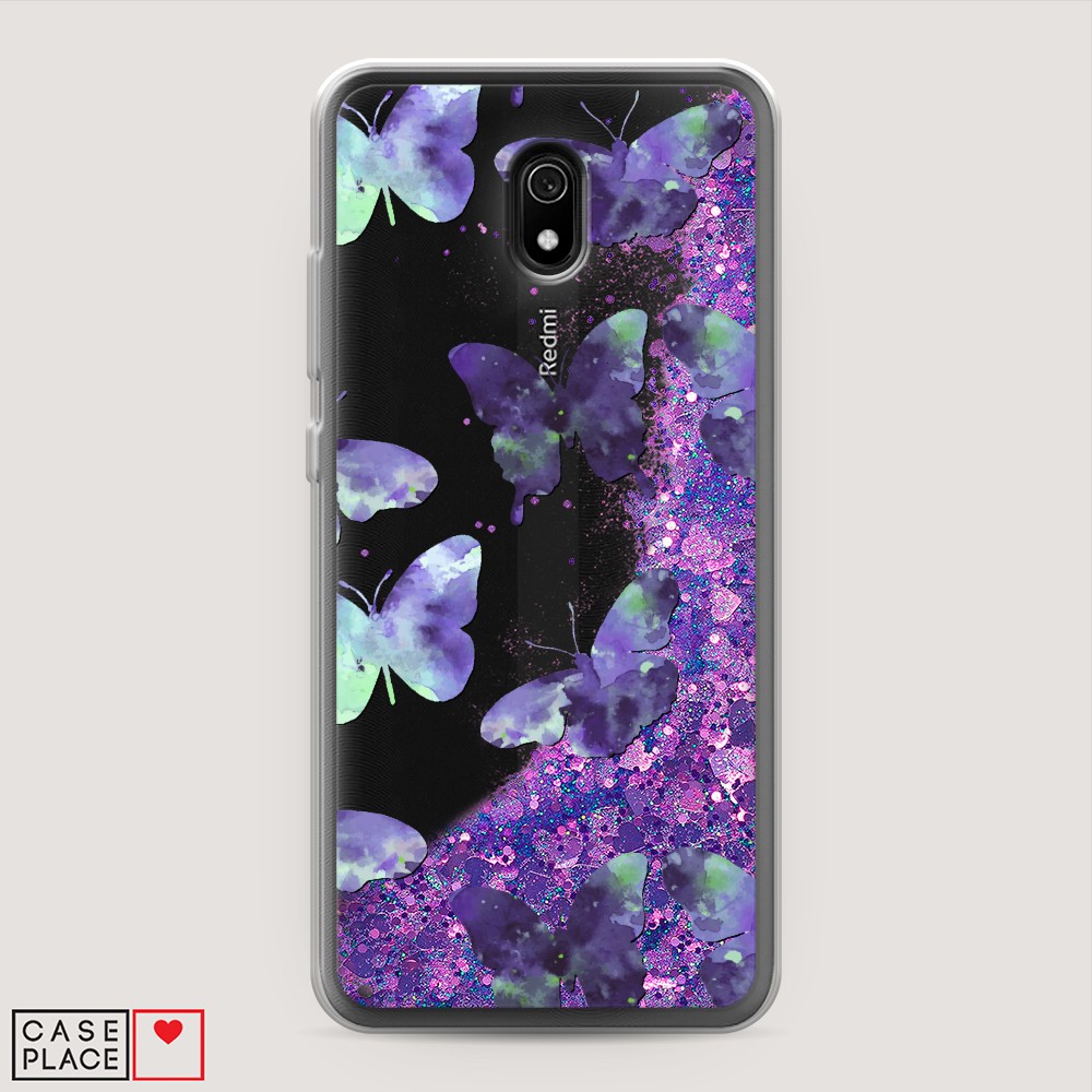 фото Жидкий чехол с блестками "бабочки отпечатки" на xiaomi redmi 8a awog