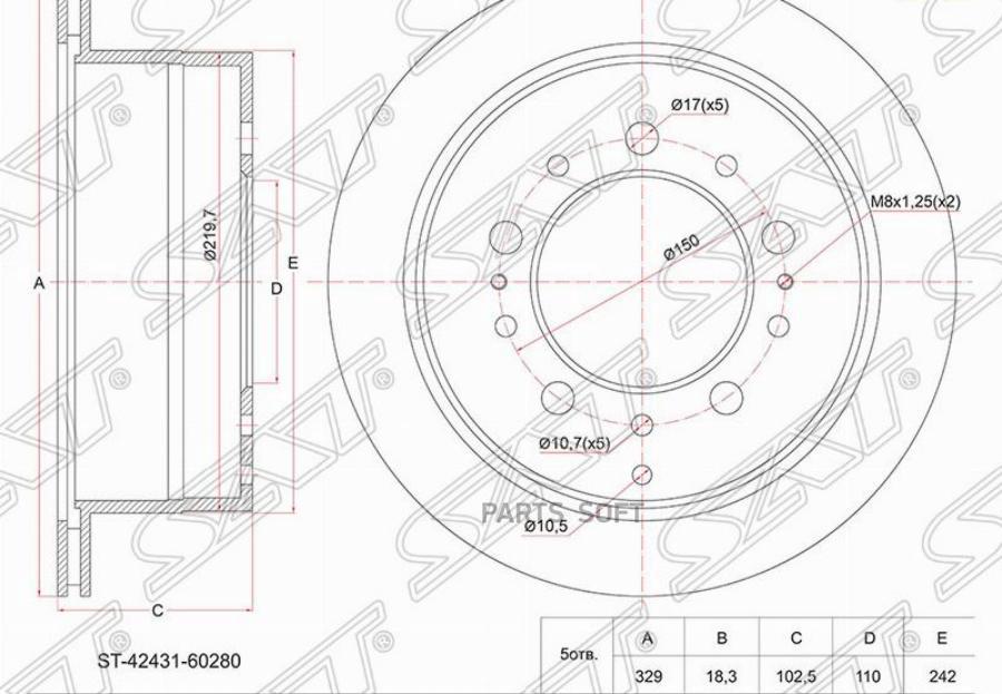 

SAT Диск тормозной зад TOYOTA Land Cruiser 100 98-05, Lexus LX470 98-05