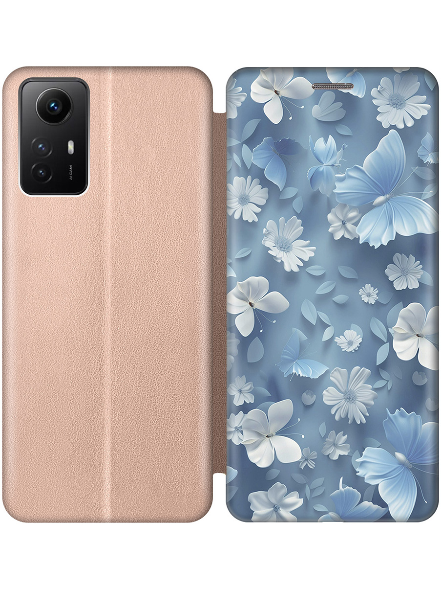 

Чехол-книжка на Xiaomi Redmi Note 12s с принтом "Голубые бабочки" золотой, 778676910