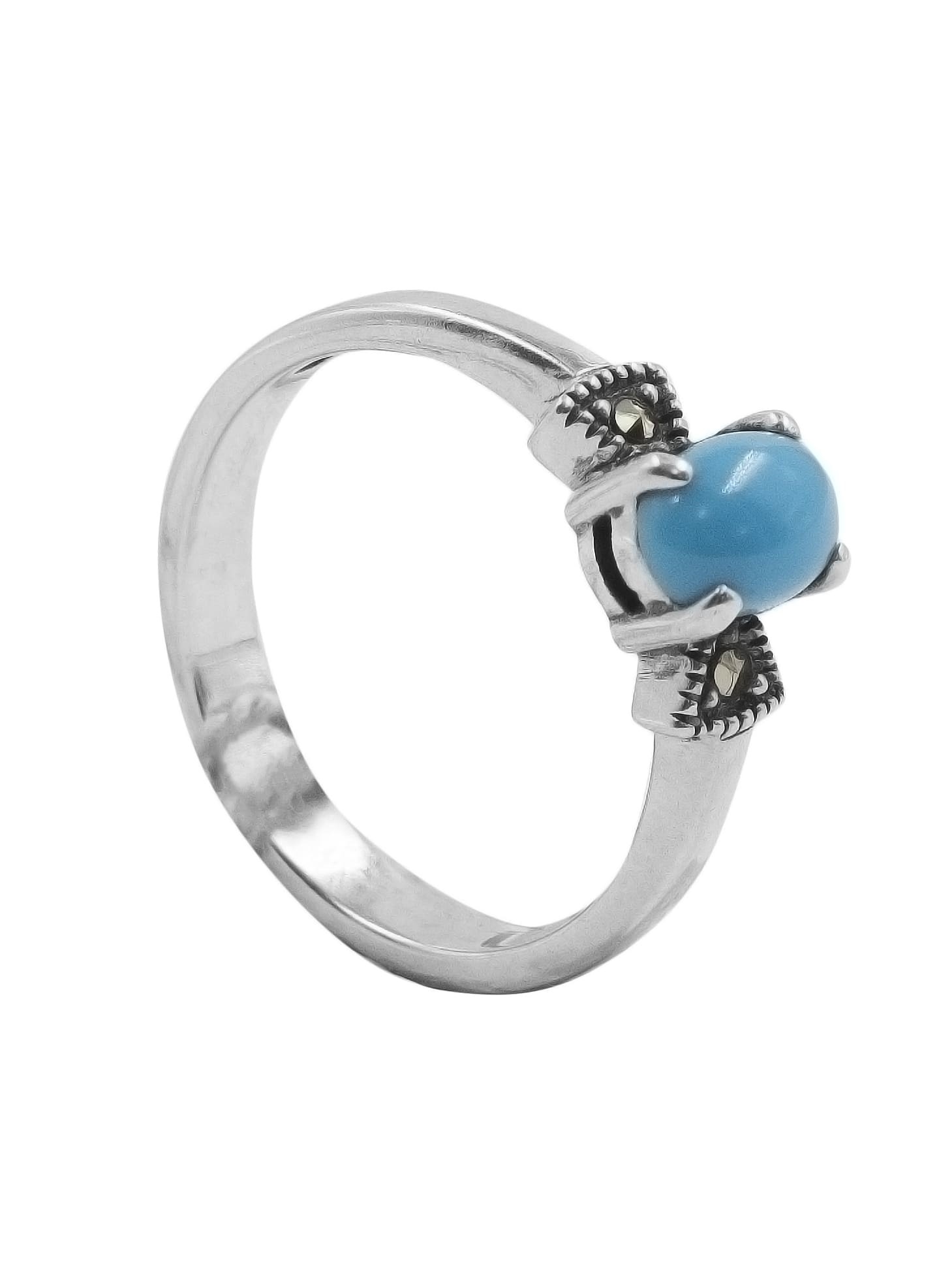 

Кольцо из серебра с марказитом/бирюзой искусственной р. 18 Марказит HR451, HR451_марказит, бирюза синт.