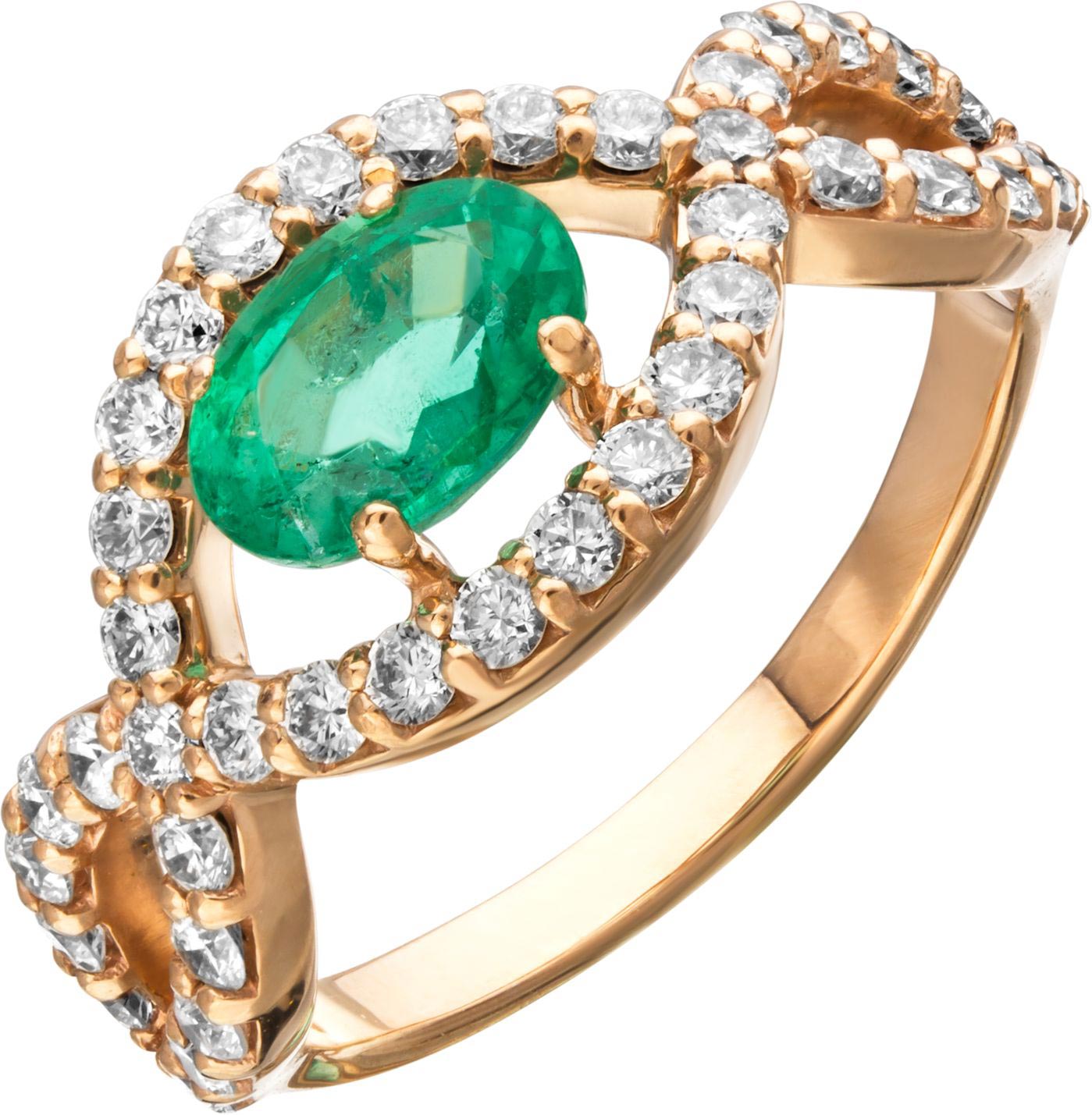 Кольцо из красного золота р. 18 Maxim Demidov 1-00577, изумруд/бриллиант