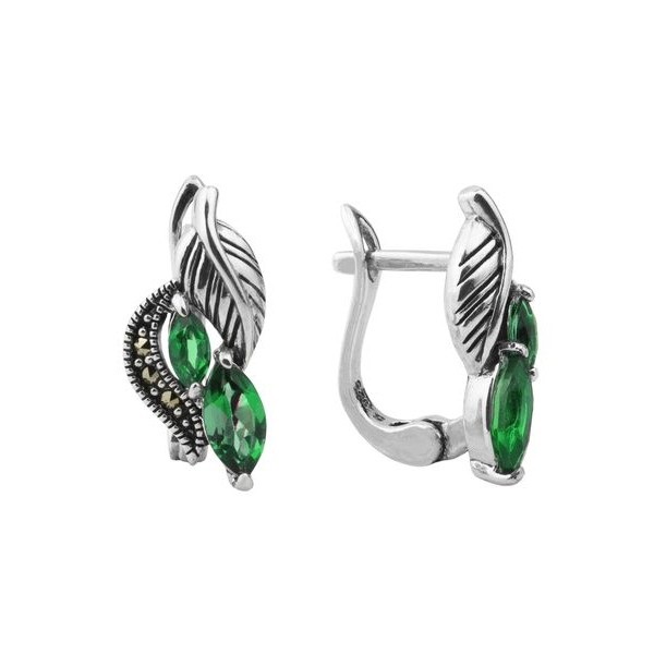 

Серьги из серебра с марказитом/корундом Марказит HE1368, HE1368_марказит, корунд зел.