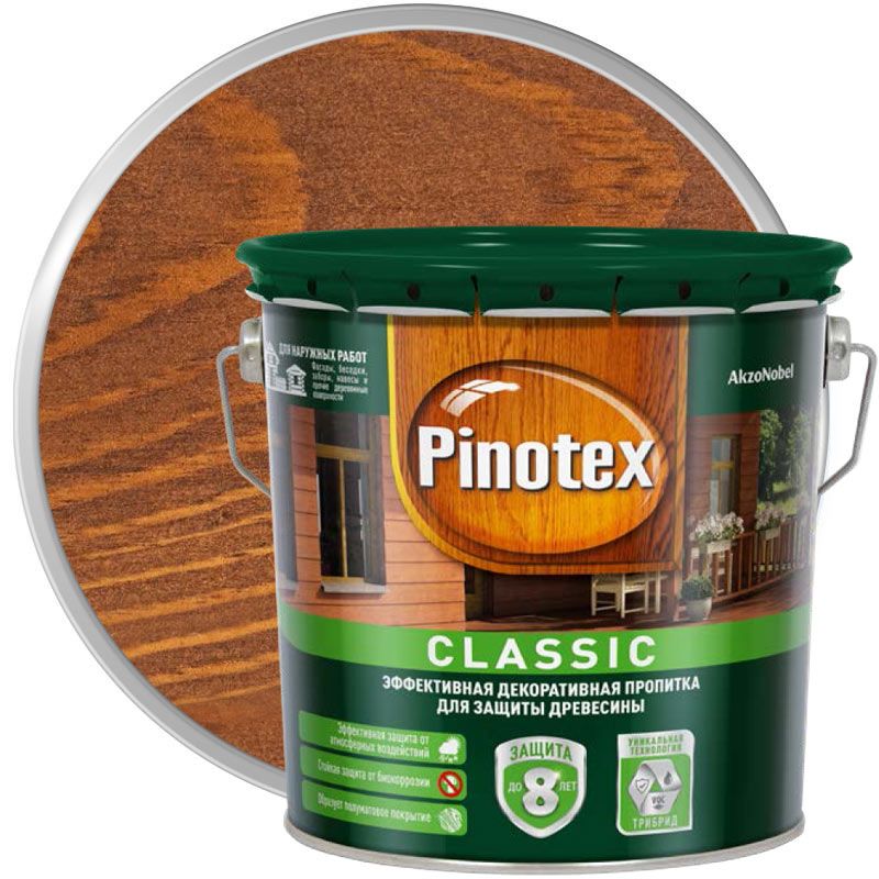 фото Пропитка декоративная для защиты древесины pinotex classic awb тик 2,7 л.
