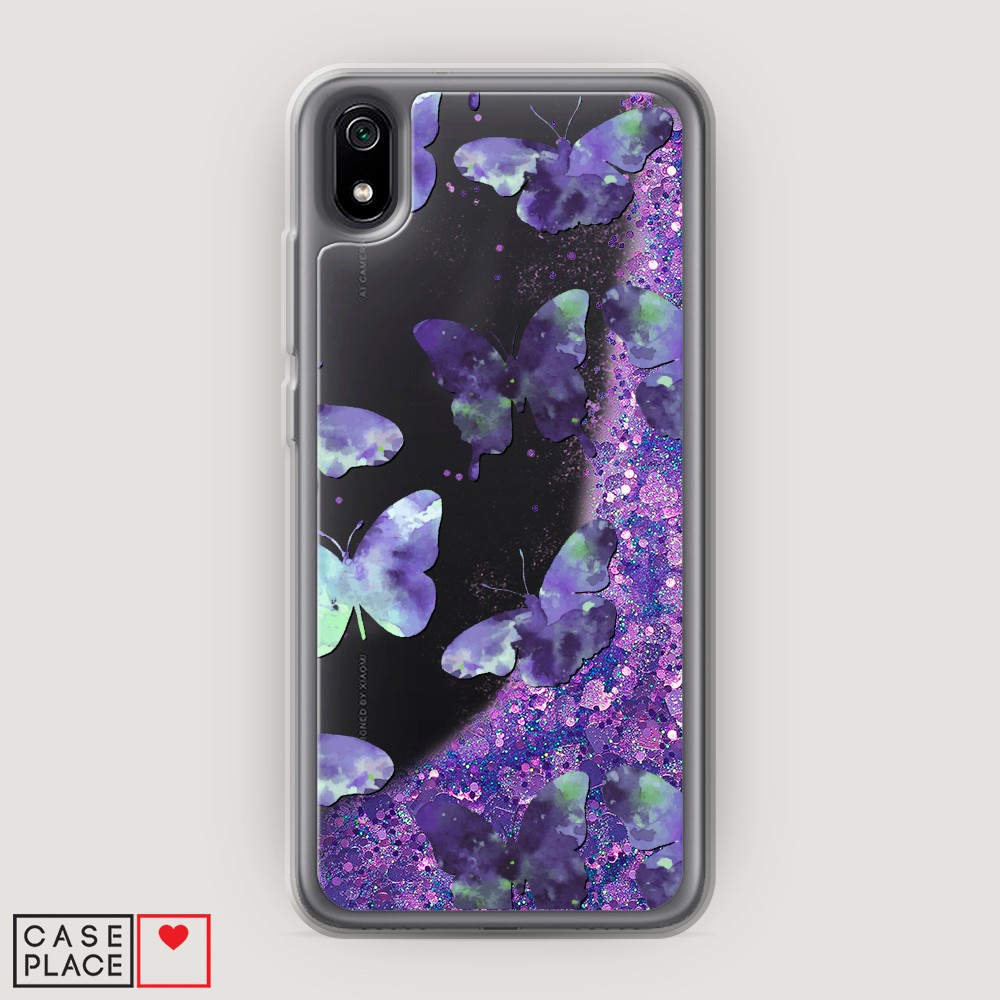 фото Жидкий чехол с блестками "бабочки отпечатки" на xiaomi redmi 7a awog