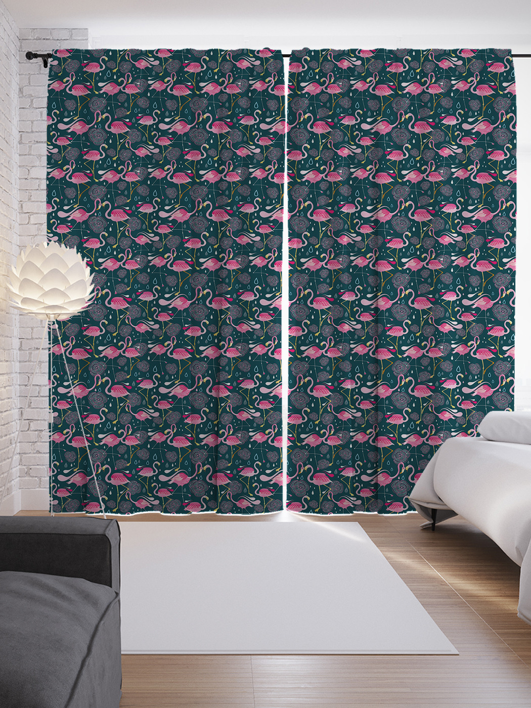 

Шторы с фотопечатью "Розовый фламинго" из сатена, 290х265 см