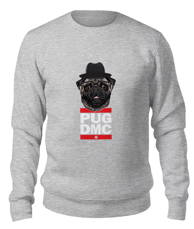 

Свитшот унисекс Printio Pug x run dmc серый S, Pug x run dmc