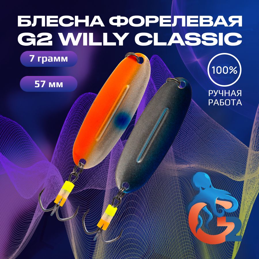 Зимняя блесна ручной работы на форель G2 Willy 7 гр 57 мм цвет uv18