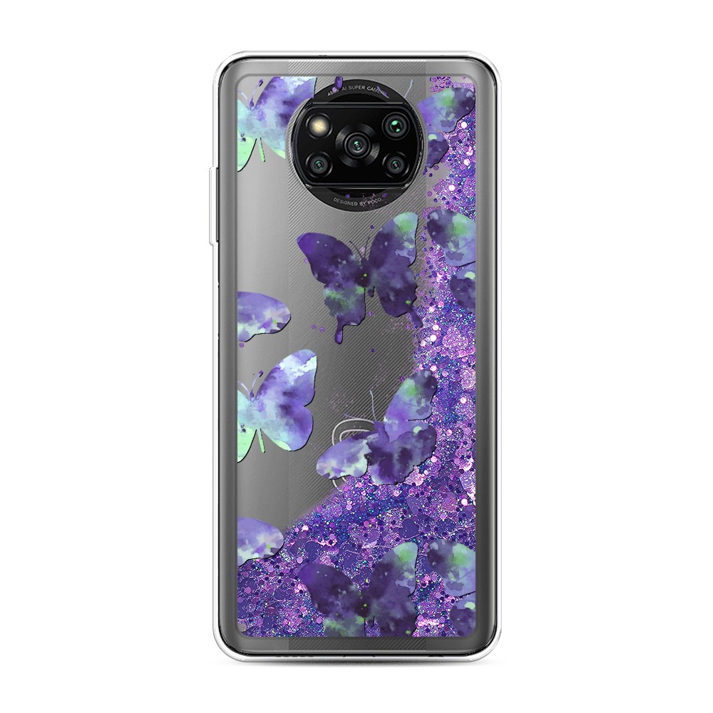 фото Жидкий чехол с блестками "бабочки отпечатки" на xiaomi poco x3 pro awog