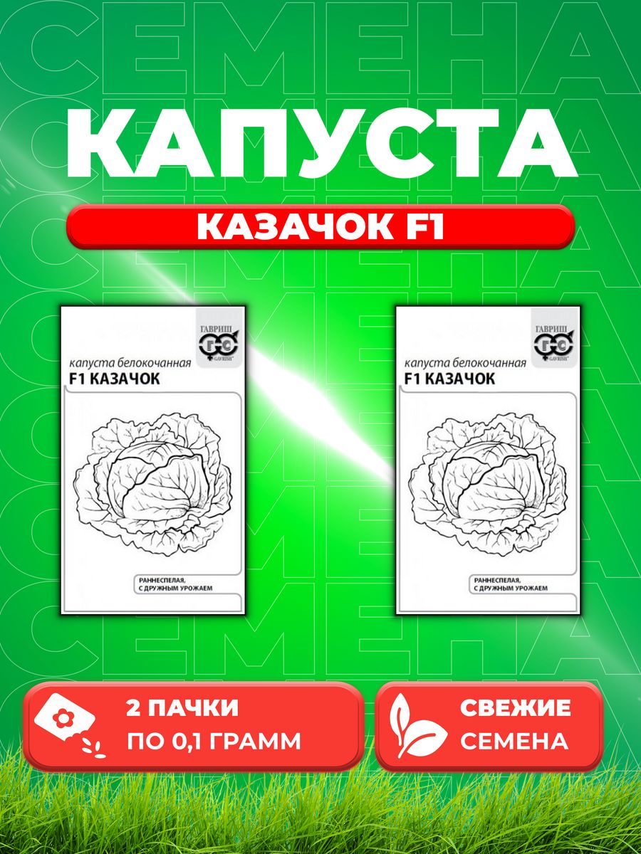 

Семена капуста белокочанная Казачок F1 Гавриш 1999946949-2 2 уп.