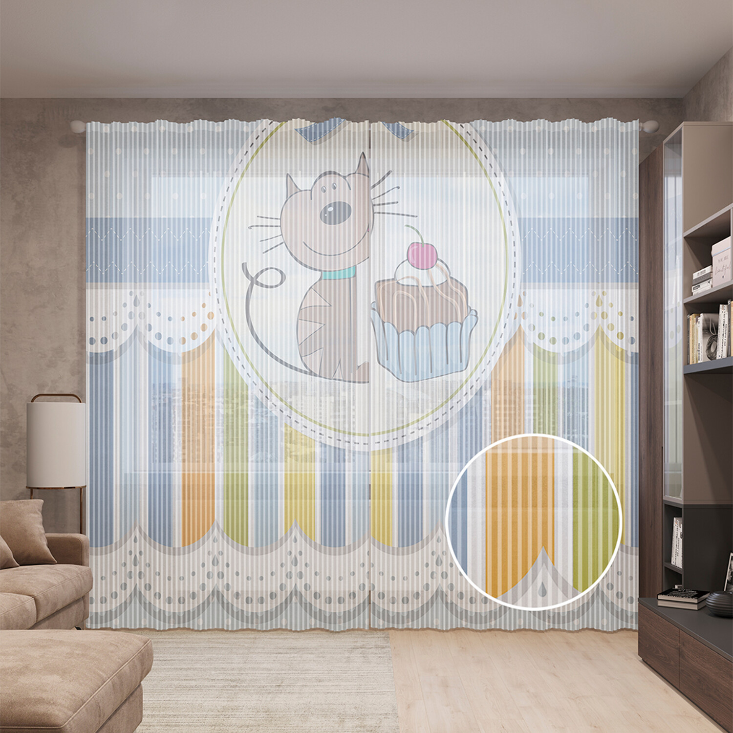 

Тюль вуаль на шторной ленте с принтом JoyArty "Сладкий подарок", 310х265 см, Сладкий подарок