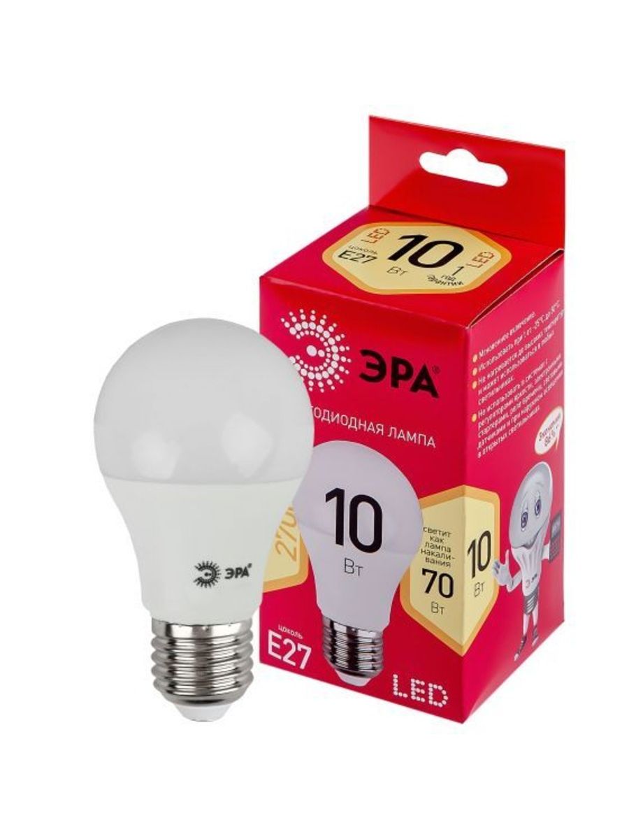 

Лампочка ЭРА LED 10W E27 теплый свет 2700K 806Lm, Б0049634