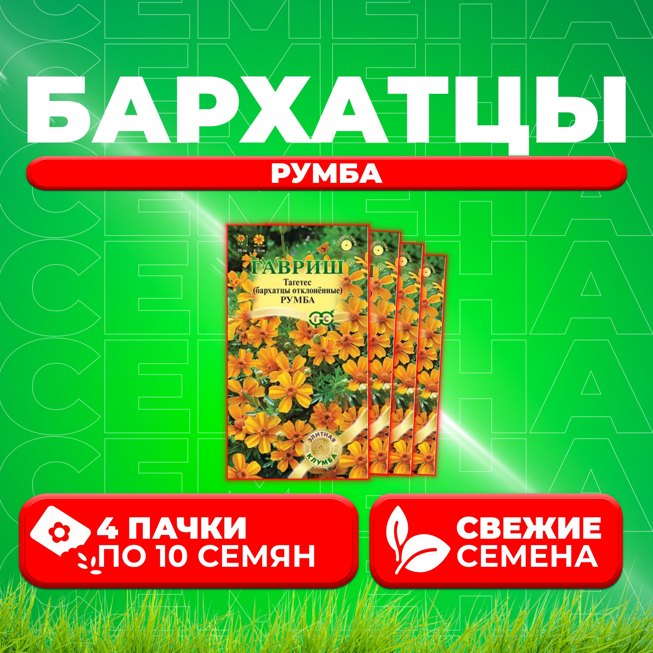 

Семена Бархатцы отклоненные тагетес Румба, 10шт, Гавриш, Цветочная коллекция 4 уп