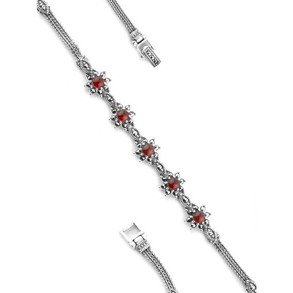 

Браслет из серебра с марказитом/сердоликом р. 19,5 Марказит BR0442, BR0442_марказит, сердолик