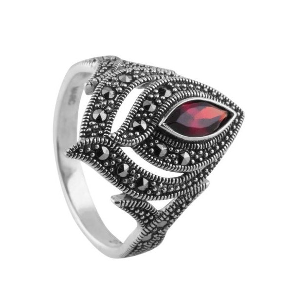 

Кольцо из серебра с марказитом/гранатом р. 18,5 Марказит HR945, HR945_марказит, гранат