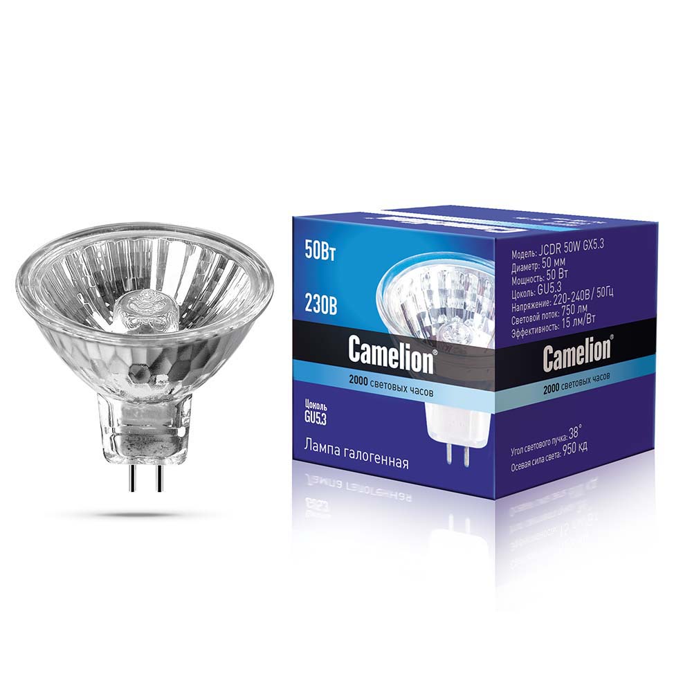 

Галогенная лампа Camelion 50 Вт 220 В GU5,3 MR16 теплый свет