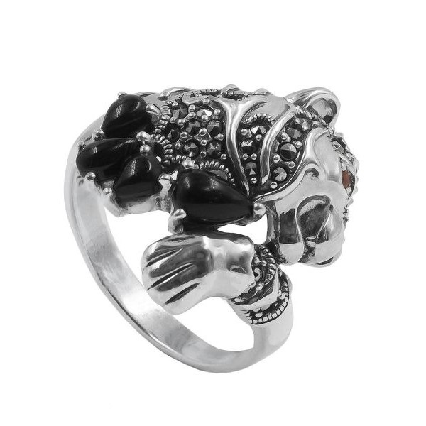 

Кольцо из серебра с марказитом/гранатом/ониксом р. 18,5 Марказит HR1875, HR1875_марказит, гранат, оникс