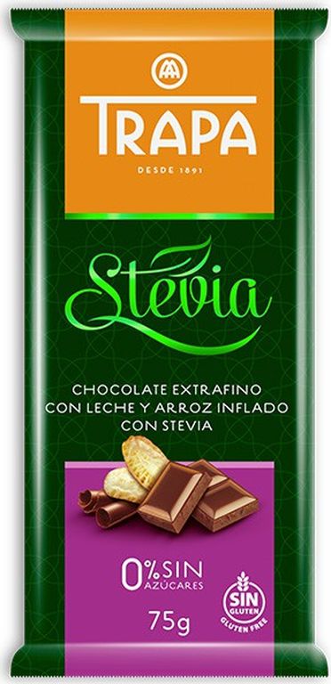 Шоколад Trapa Stevia молочный с рисом и стевией 27%