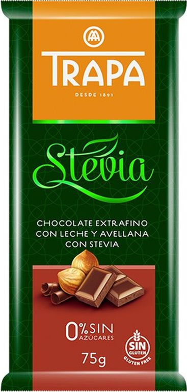 Шоколад Trapa Stevia молочный с миндалем и стевией 27%