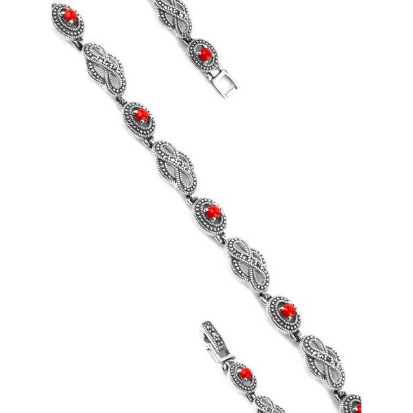 

Браслет из серебра с марказитом/кораллом искусственным р. 19,5 Марказит BR658, BR658_марказит, коралл синт.