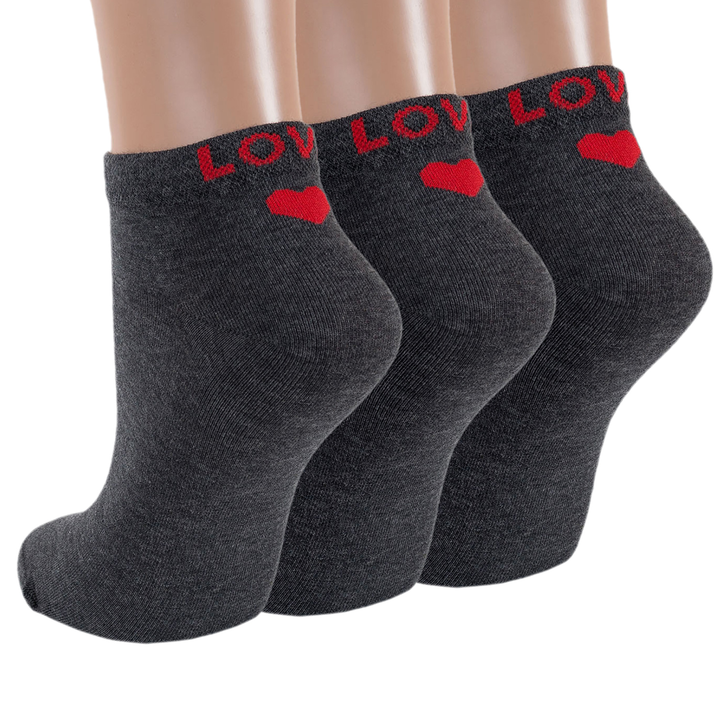 Комплект из 3 пар женских носков Rusocks (Орудьевский трикотаж) темно-серые, размер 23-25
