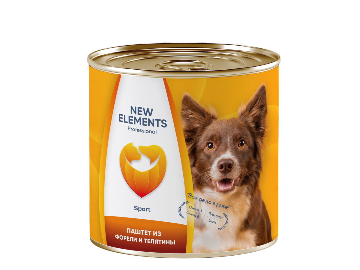 Консервы для собак New Elements Sport беззерновой, паштет из форели и телятины, 240 г