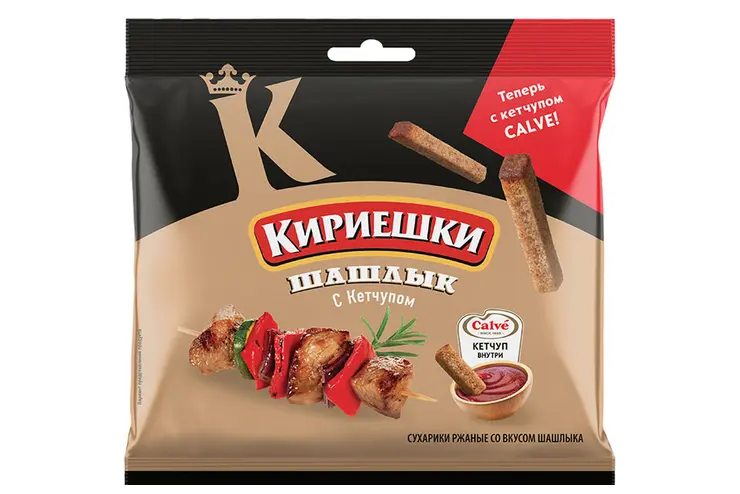 Сухарики Кириешки со вкусом шашлыка и кетчупом Heinz в пленочной упаковке