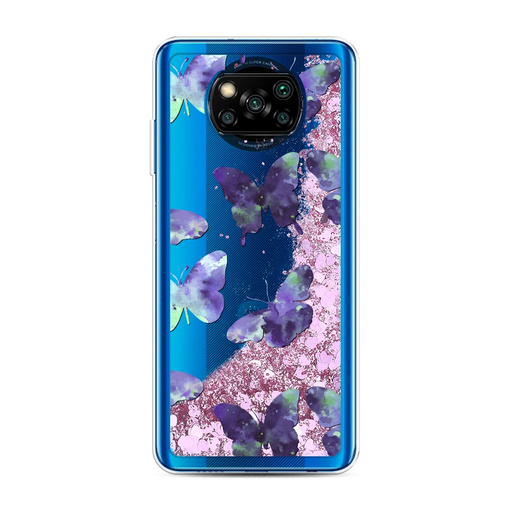 фото Жидкий чехол с блестками "бабочки отпечатки" на xiaomi poco x3 nfc awog