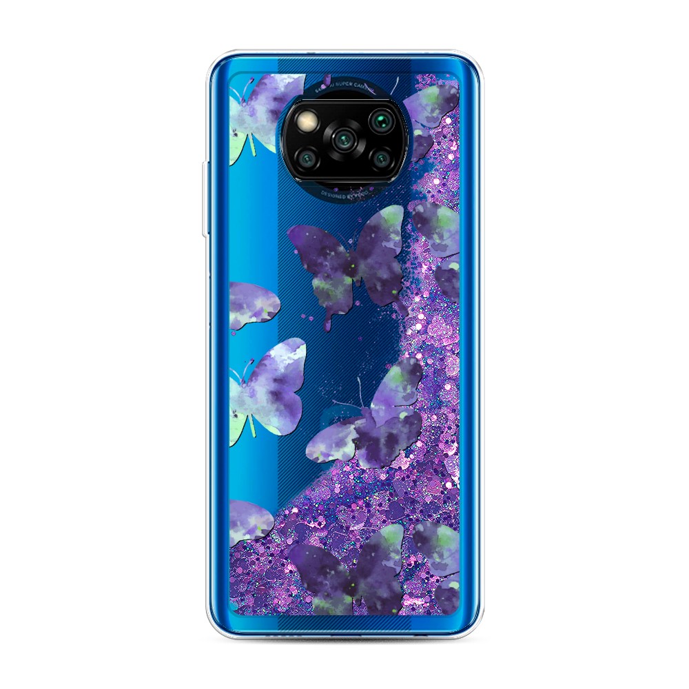 фото Жидкий чехол с блестками "бабочки отпечатки" на xiaomi poco x3 nfc awog