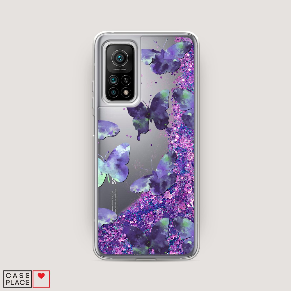 фото Жидкий чехол с блестками "бабочки отпечатки" на xiaomi mi 10t pro awog
