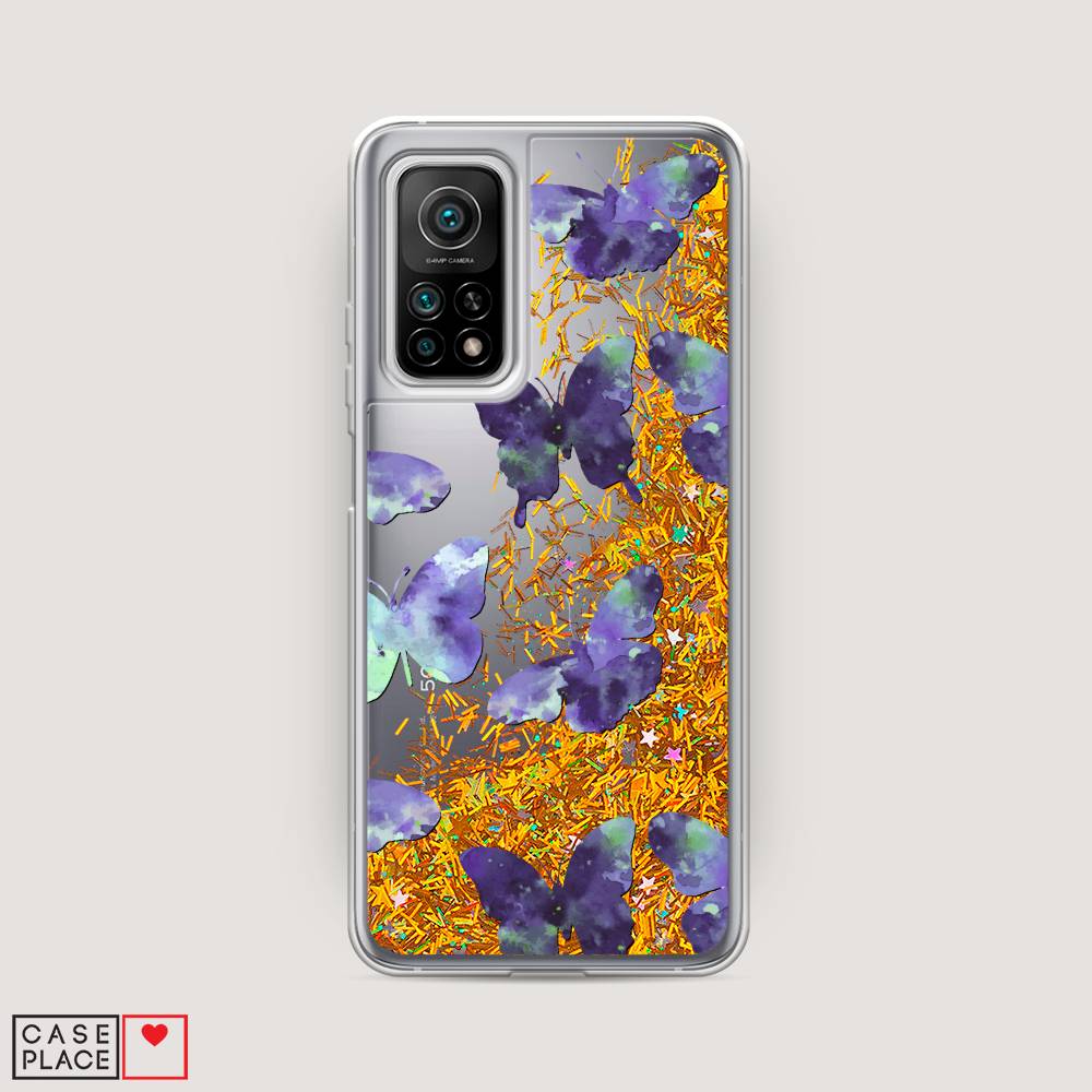 фото Жидкий чехол с блестками "бабочки отпечатки" на xiaomi mi 10t pro awog