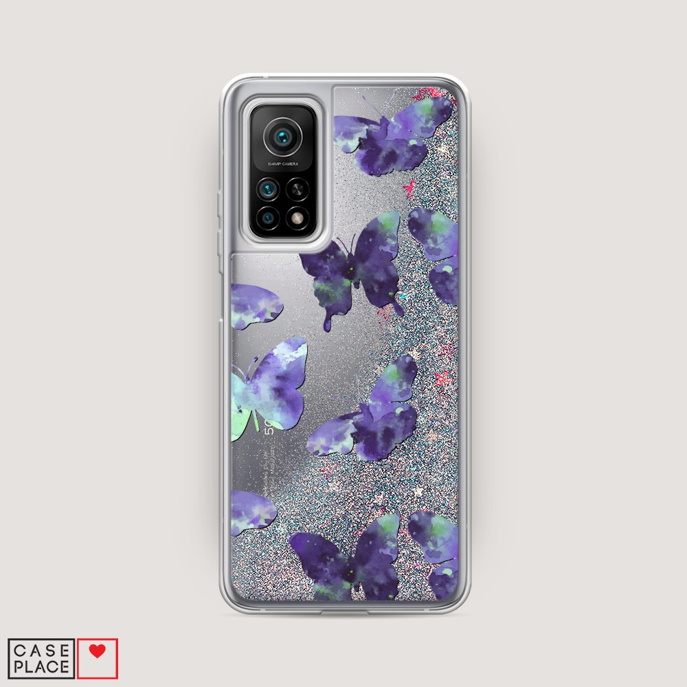 

Жидкий чехол с блестками "Бабочки отпечатки" на Xiaomi Mi 10T