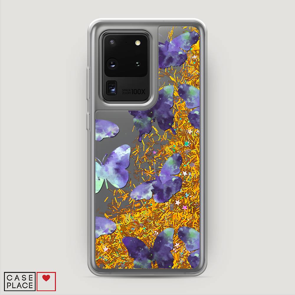 фото Жидкий чехол с блестками "бабочки отпечатки" на samsung galaxy s20 ultra awog