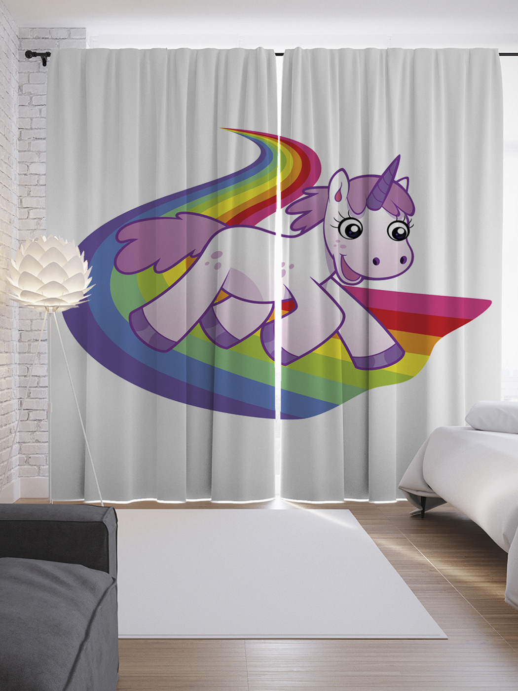 

Шторы с фотопечатью "Радужный единорог" из сатена, 290х265 см