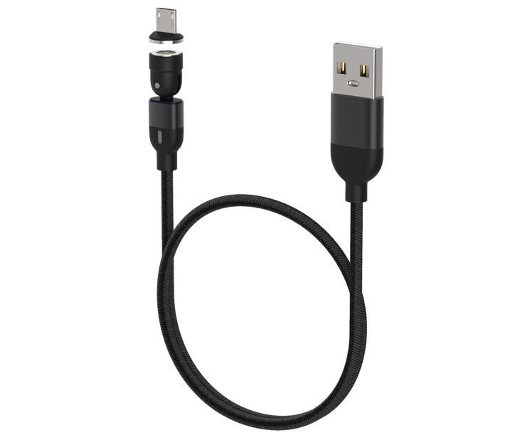 КАБЕЛЬ USB MICRO / MINI MAXVI MCm-02M черный , USB-A - MicroUSB, 2A, магнитный разъем, LED