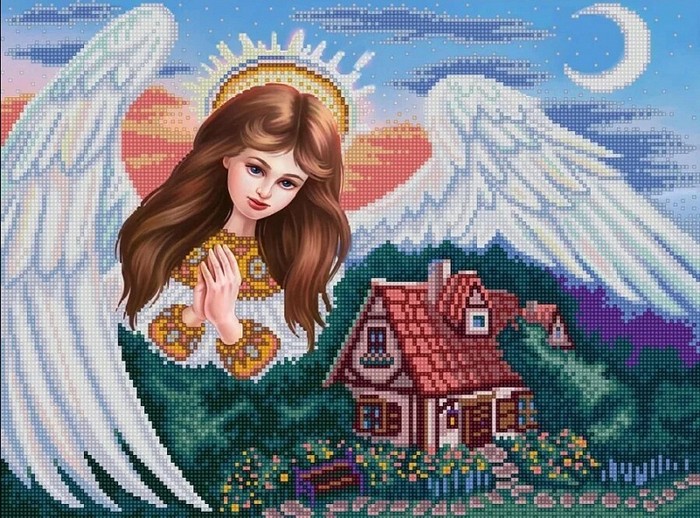 

Схемы для вышивания бисером Ангел дома 1446, 29x39 см от