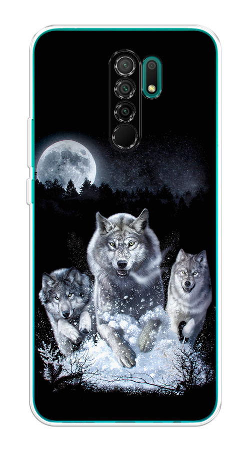 

Чехол на Xiaomi Redmi 9 "Стая волков под луной", Черный;белый;серый, 38350-1