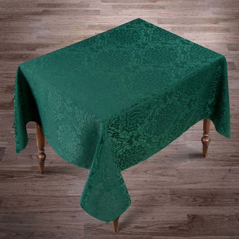 Скатерть Linen Way с водоотталкивающей пропиткой , изумруд вензель 120х150