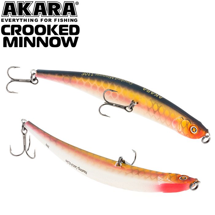 

Воблер Akara Crooked Minnow 110F 10 гр 5/14 oz 4,3 in A211, Разноцветный, Crooked Minnow