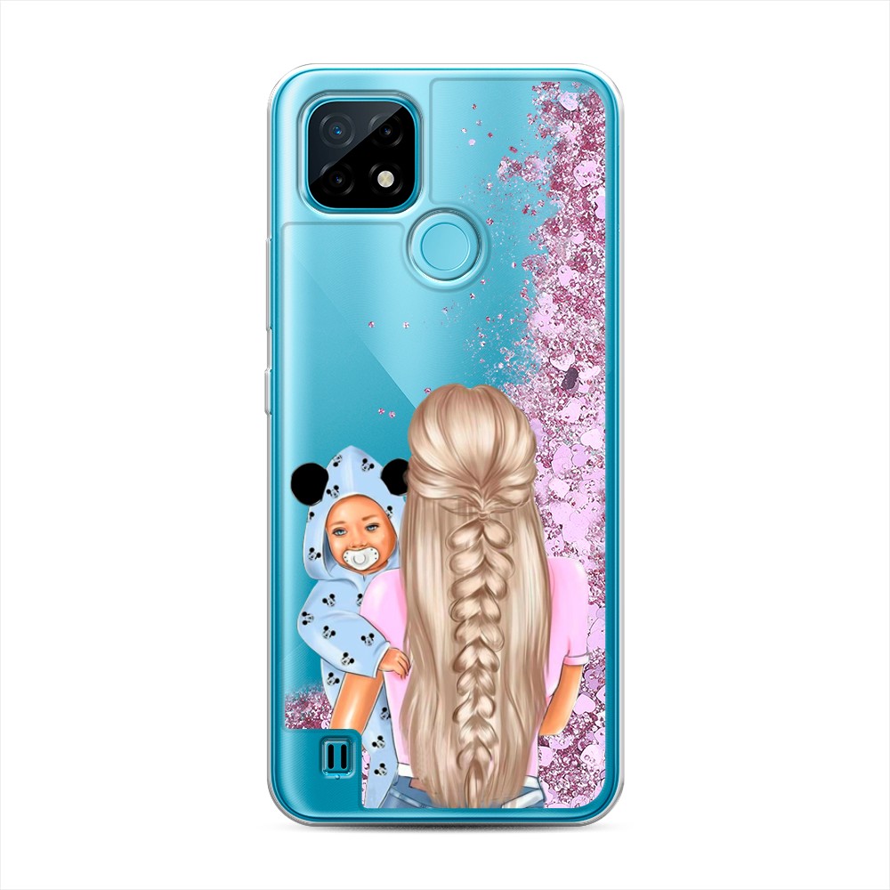 

Жидкий чехол с блестками "Молодая мама" на Realme C21, 254994-1