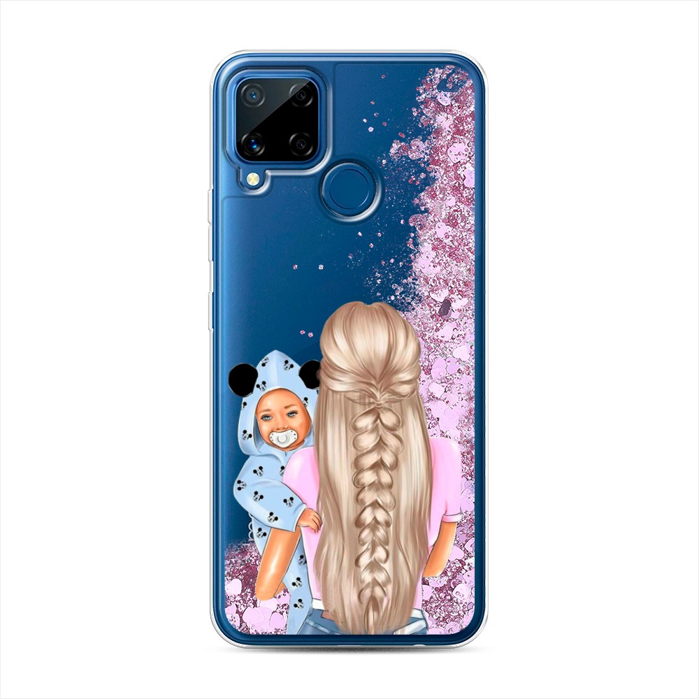 

Жидкий чехол с блестками "Молодая мама" на Realme C15, 255094-1