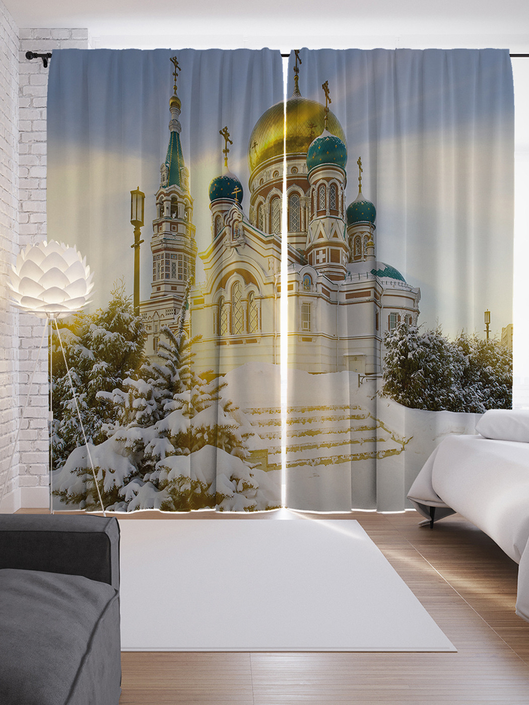 

Шторы с фотопечатью "Золотой храм" из сатена, 290х265 см