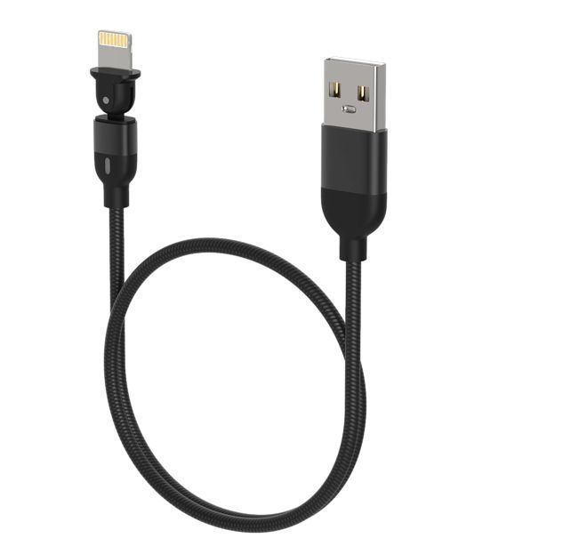 КАБЕЛЬ USB MICRO / MINI MAXVI MC-19L черный, USB-A - Lightning, 2.4A, LED